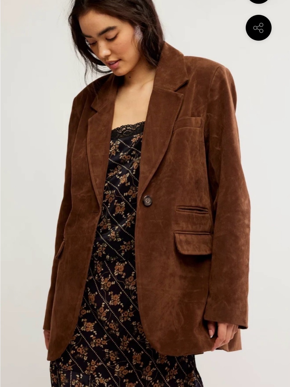 Free People Paper Cut Vegan Blazer Faux Suede Slouchy Jacket Brown Bear Womens S